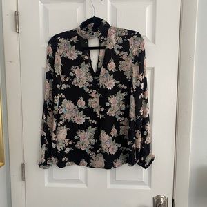 BELLE VERE black floral choker blouse